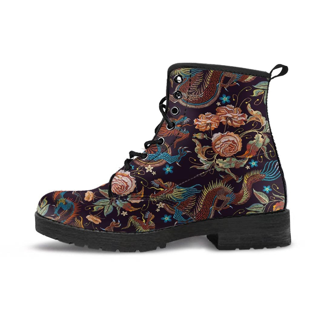 Vintage Chinese Dragon Floral Print Women's Boots-grizzshop