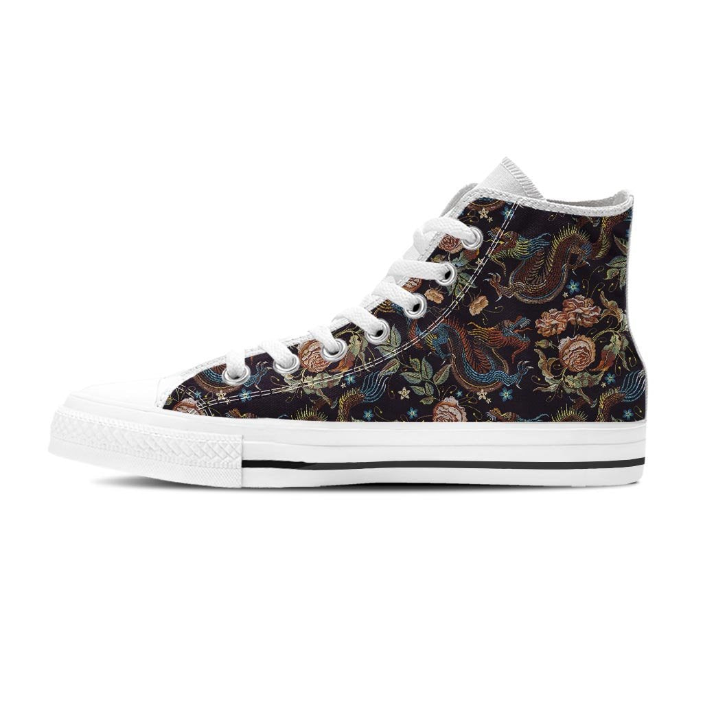 Vintage Chinese Dragon Floral Print Women's High Top Shoes-grizzshop