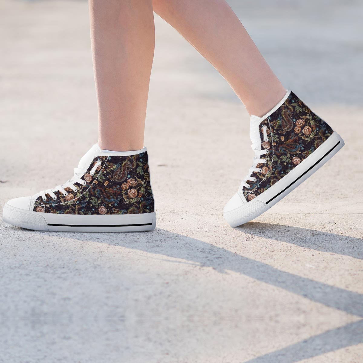 Vintage Chinese Dragon Floral Print Women's High Top Shoes-grizzshop