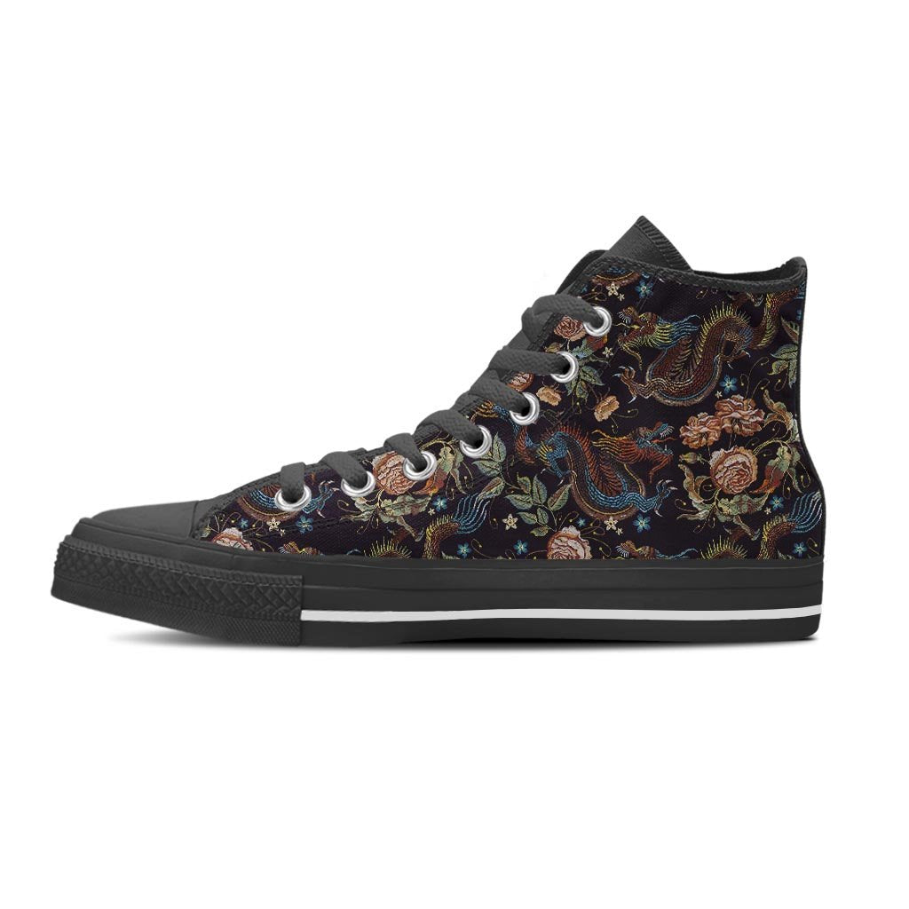 Vintage Chinese Dragon Floral Print Women's High Top Shoes-grizzshop