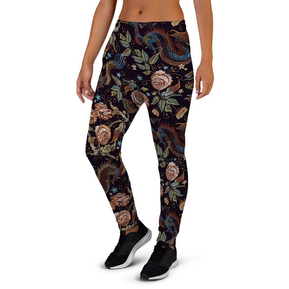 Vintage Chinese Dragon Floral Print Women's Joggers-grizzshop