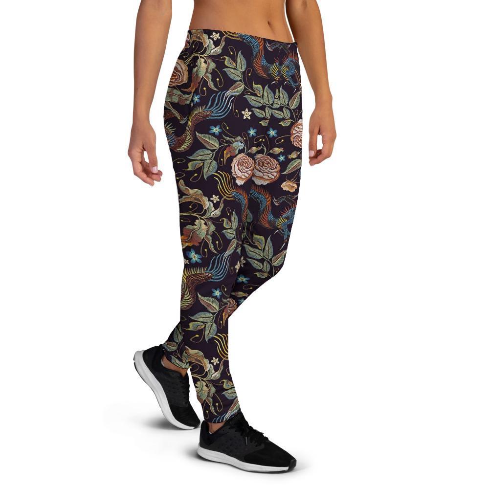 Vintage Chinese Dragon Floral Print Women's Joggers-grizzshop
