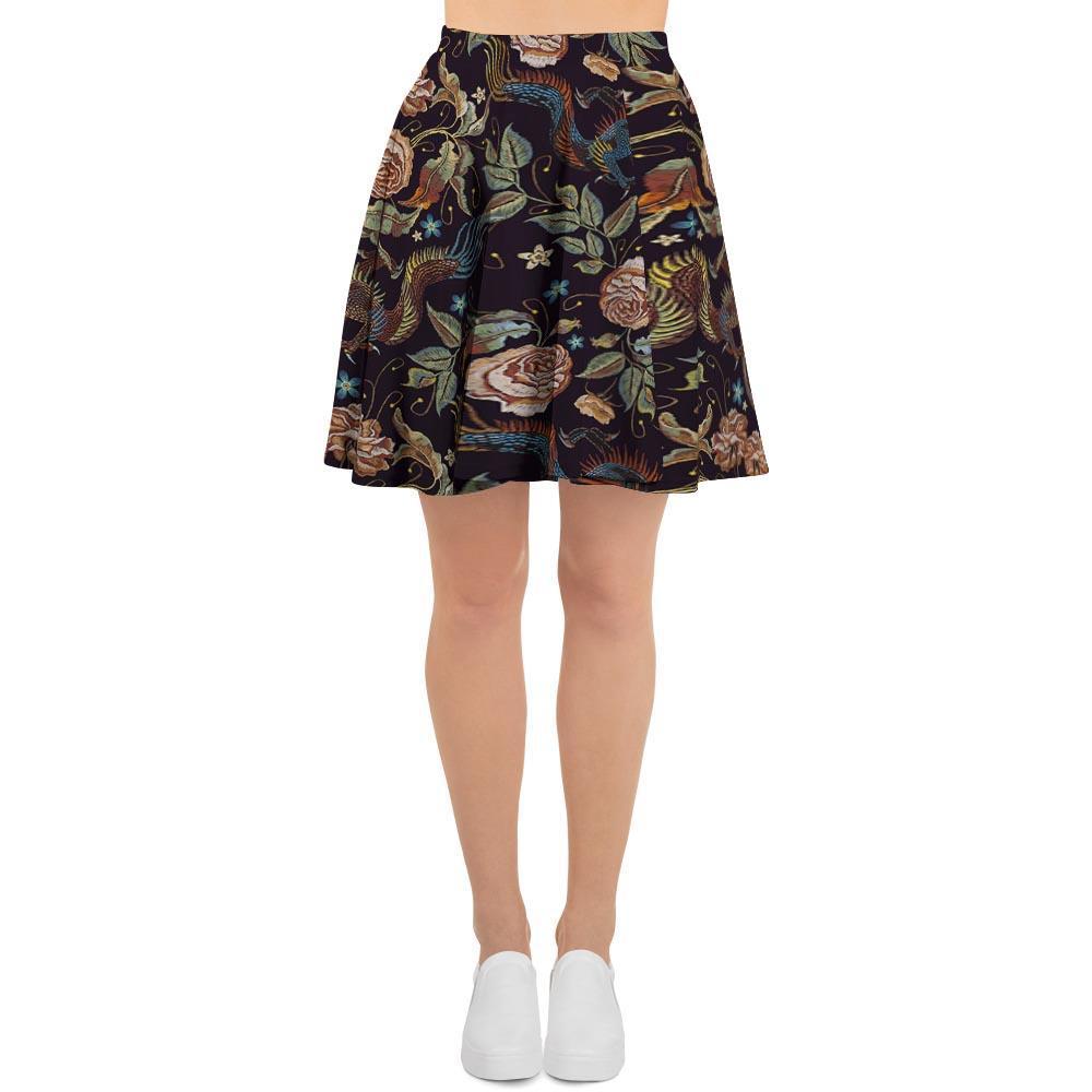 Vintage Chinese Dragon Floral Print Women's Skirt-grizzshop