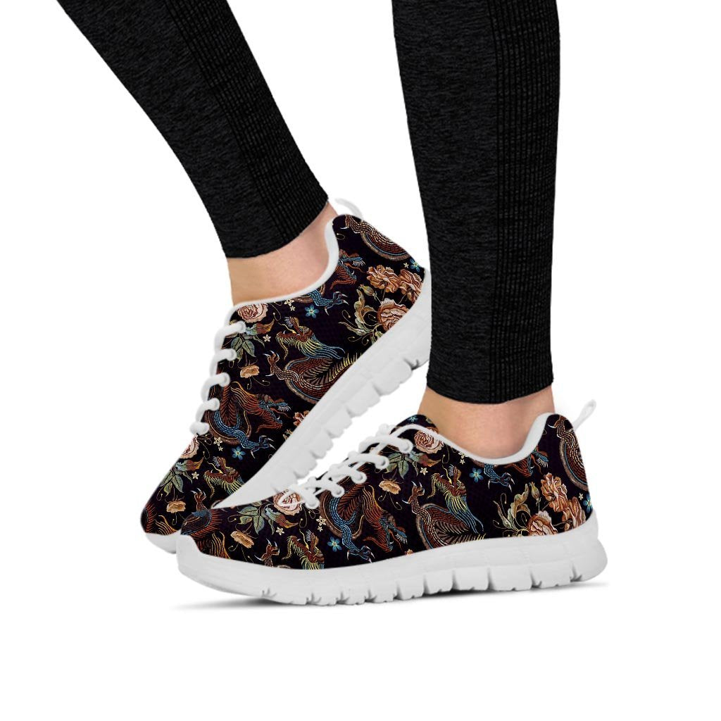 Vintage Chinese Dragon Floral Print Women's Sneakers-grizzshop