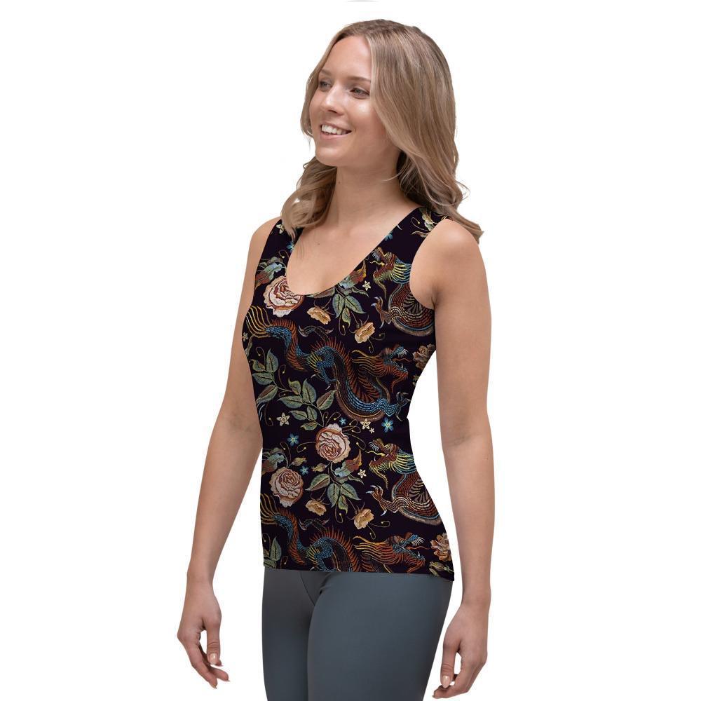 Vintage Chinese Dragon Floral Print Women's Tank Top-grizzshop