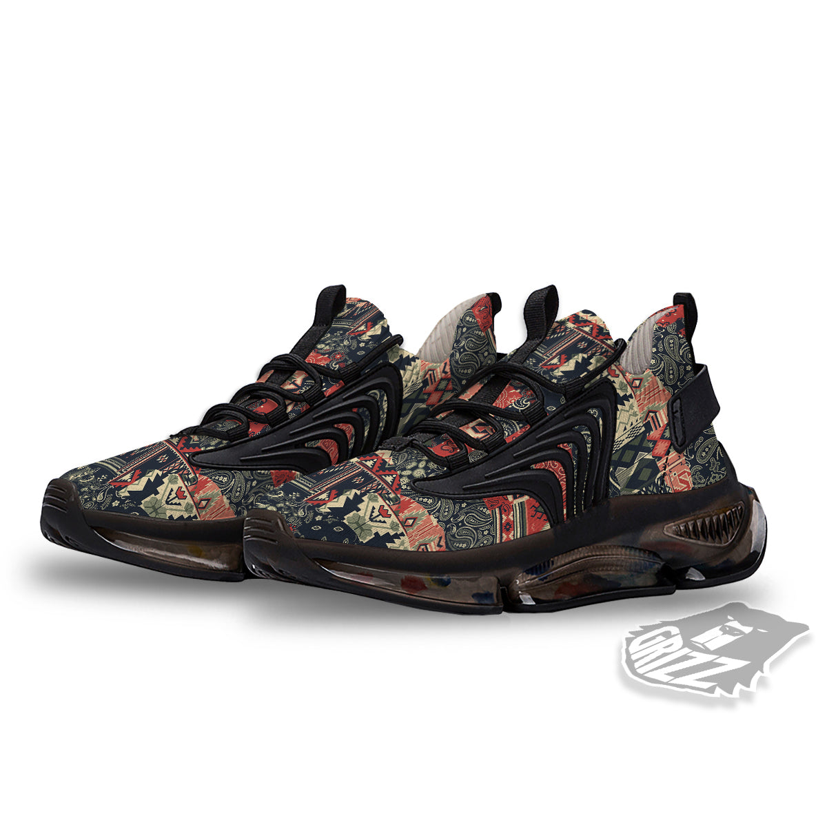 Vintage Color Bandana Patchwork Abstract Print Pattern Black Gym Shoes-grizzshop