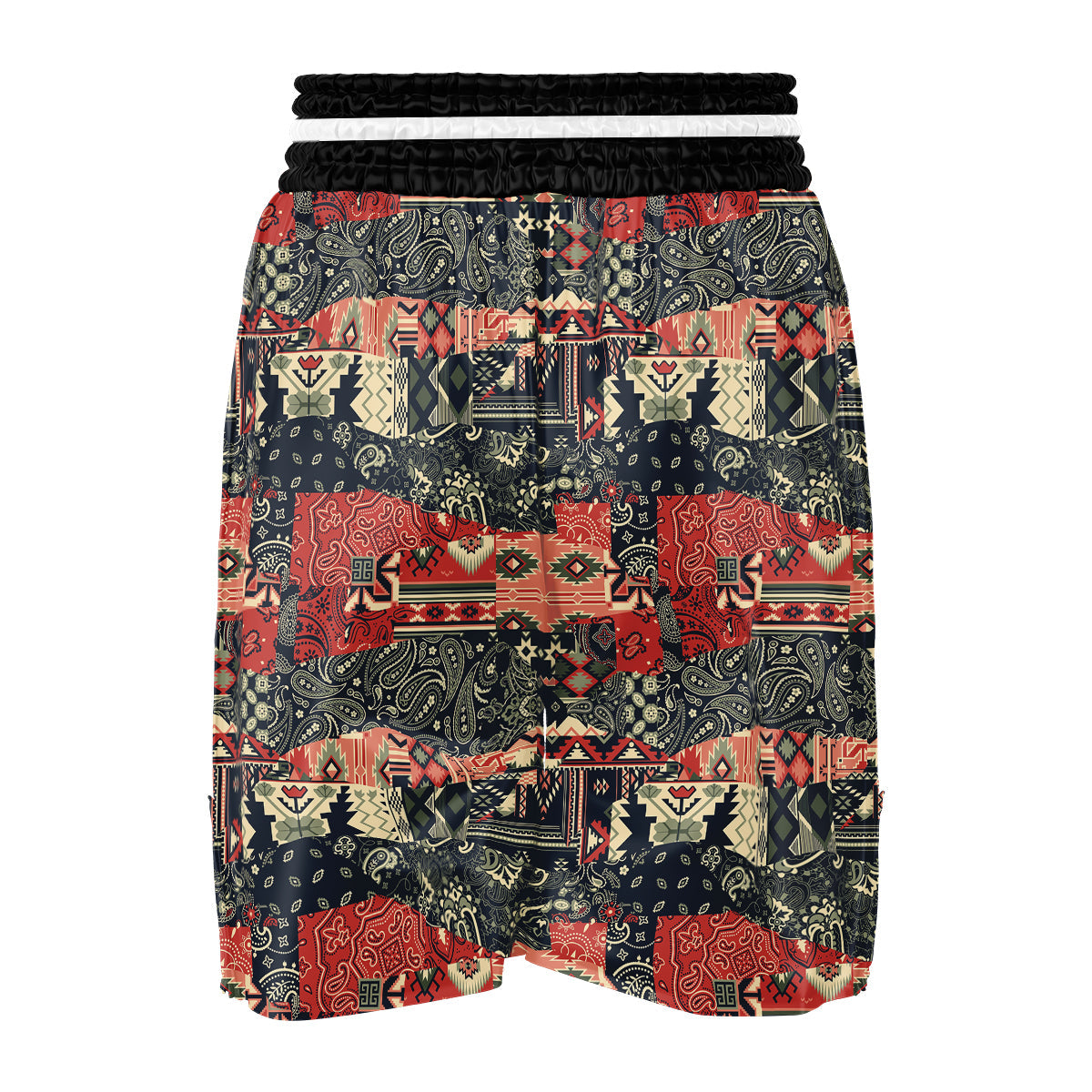 Vintage Color Bandana Patchwork Abstract Print Pattern Boxing Shorts-grizzshop