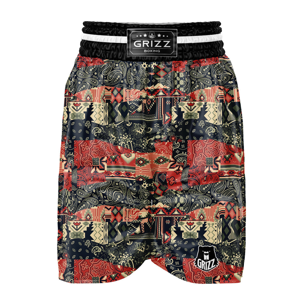 Vintage Color Bandana Patchwork Abstract Print Pattern Boxing Shorts-grizzshop
