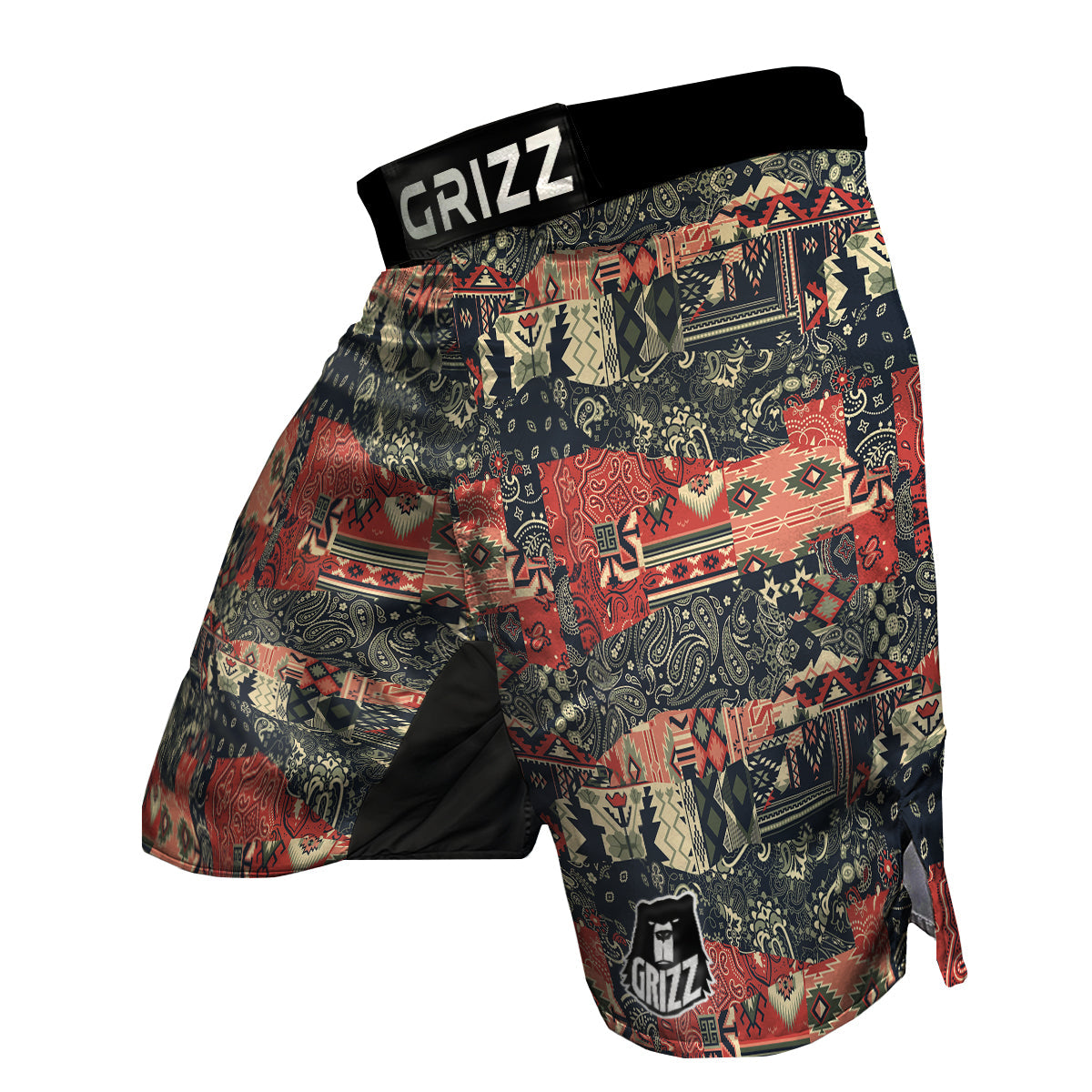 Vintage Color Bandana Patchwork Abstract Print Pattern MMA Shorts-grizzshop