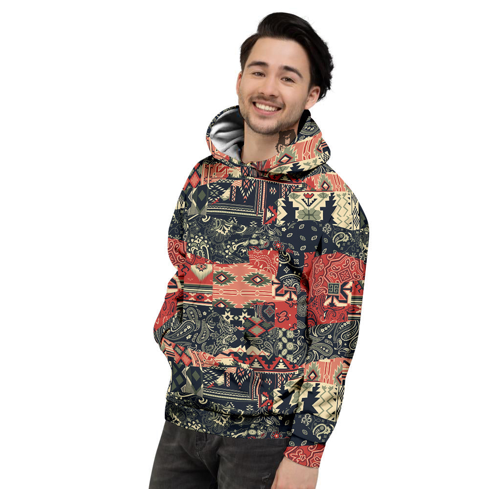 Vintage Color Bandana Patchwork Abstract Print Pattern Men's Hoodie-grizzshop