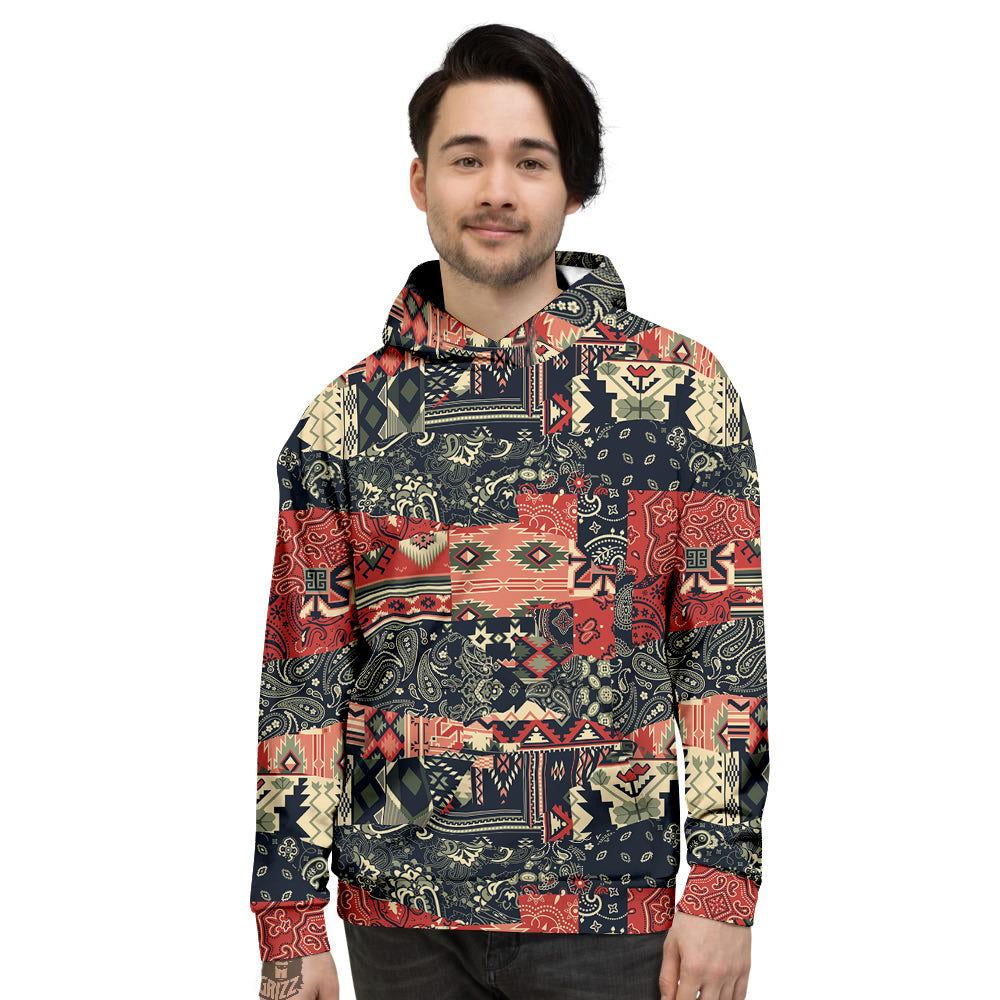 Vintage Color Bandana Patchwork Abstract Print Pattern Men's Hoodie-grizzshop