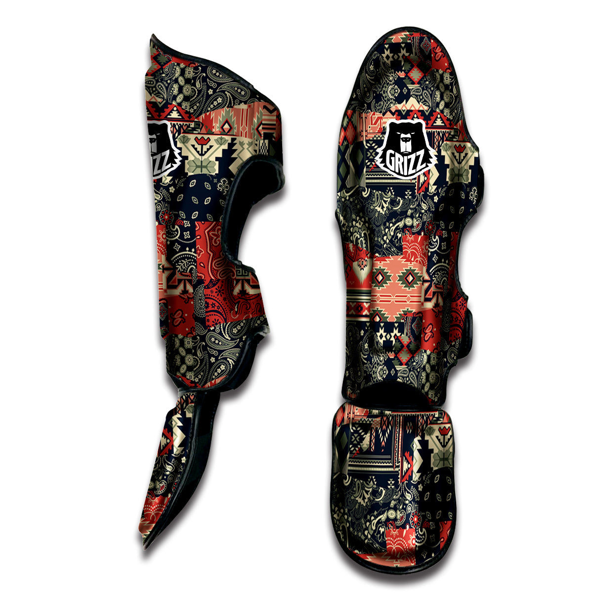 Vintage Color Bandana Patchwork Abstract Print Pattern Muay Thai Shin Guards-grizzshop