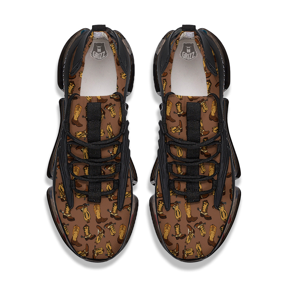 Vintage Cowboy Boots Print Pattern Black Gym Shoes-grizzshop