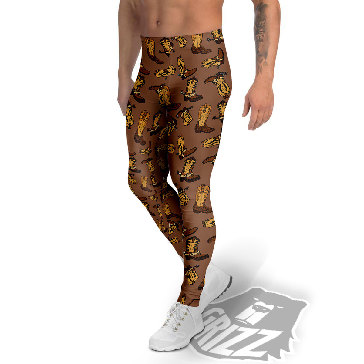 Vintage Cowboy Boots Print Pattern Men's Leggings-grizzshop