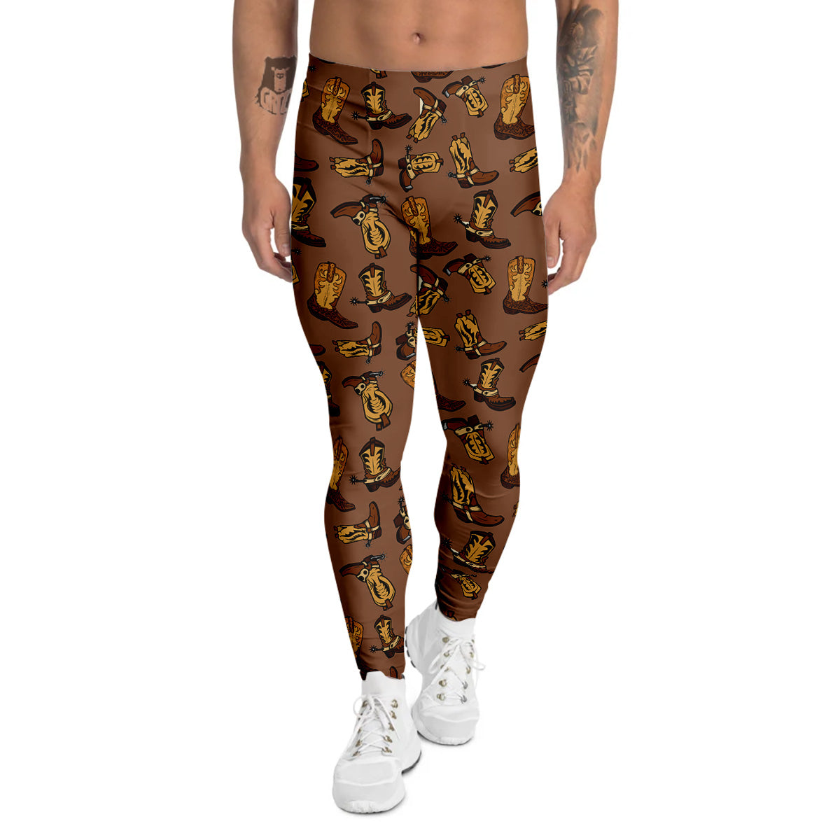Vintage Cowboy Boots Print Pattern Men's Leggings-grizzshop