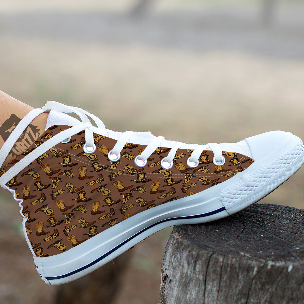 Vintage Cowboy Boots Print Pattern White High Top Shoes-grizzshop