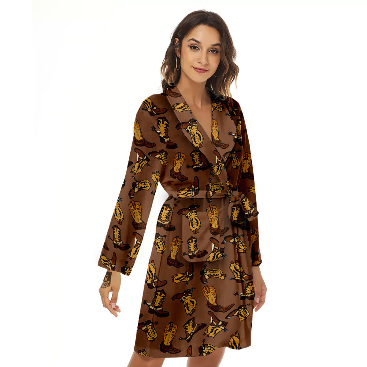 Vintage Cowboy Boots Print Pattern Women's Robe-grizzshop