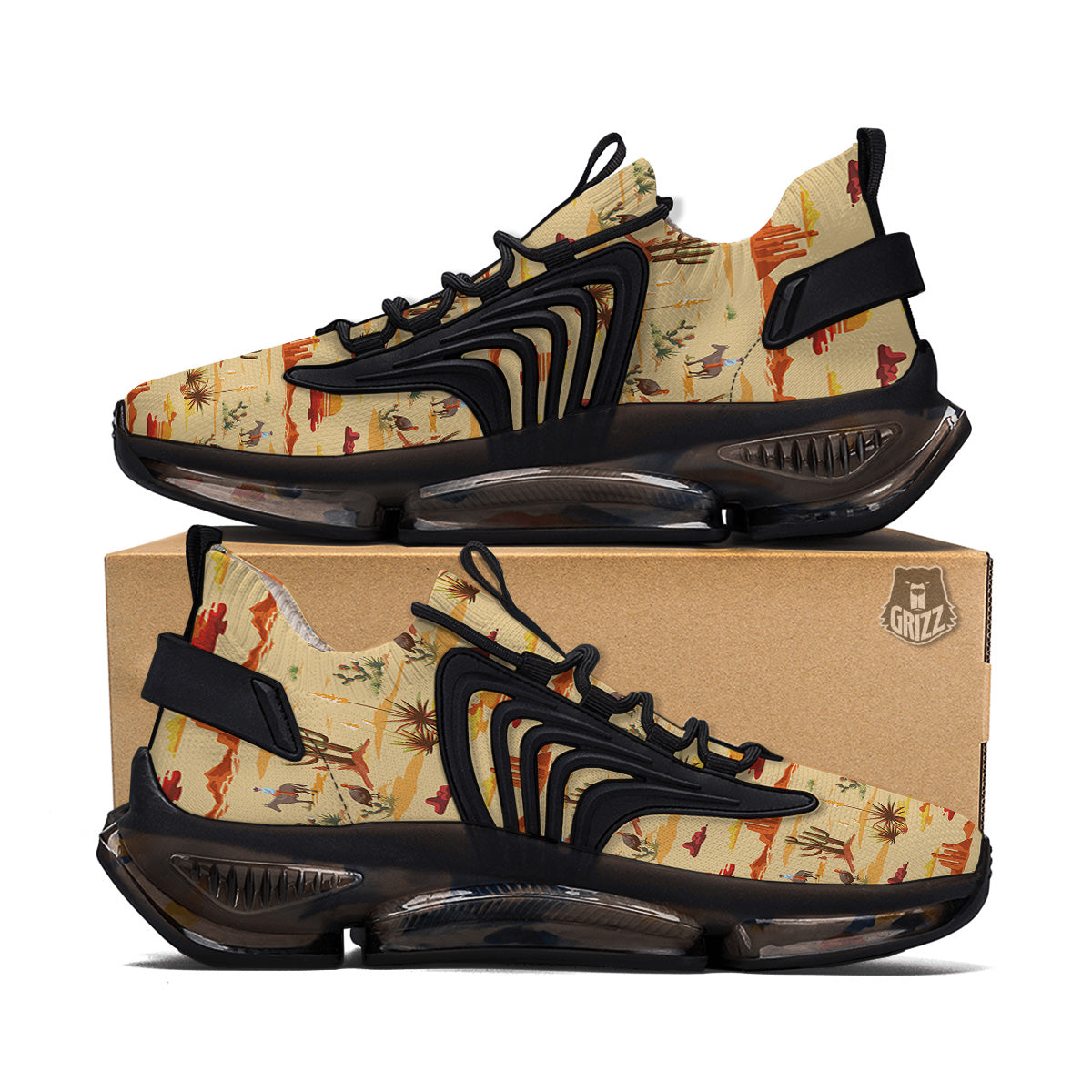 Vintage Cowboy Print Pattern Black Gym Shoes-grizzshop