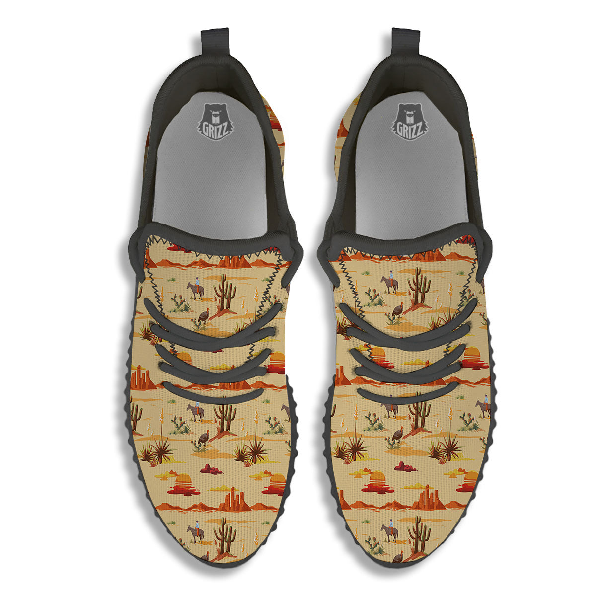 Vintage Cowboy Print Pattern Black Walking Shoes-grizzshop