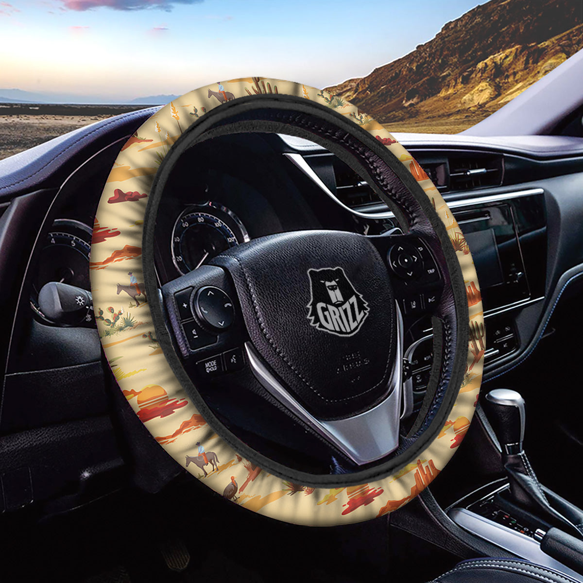 Vintage Cowboy Print Pattern Car Steering Wheel Cover-grizzshop