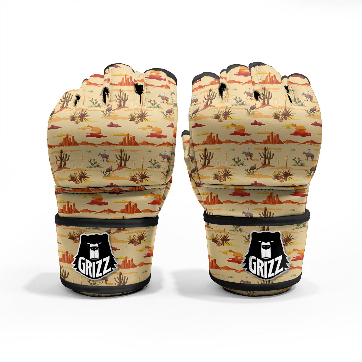 Vintage Cowboy Print Pattern MMA Gloves-grizzshop