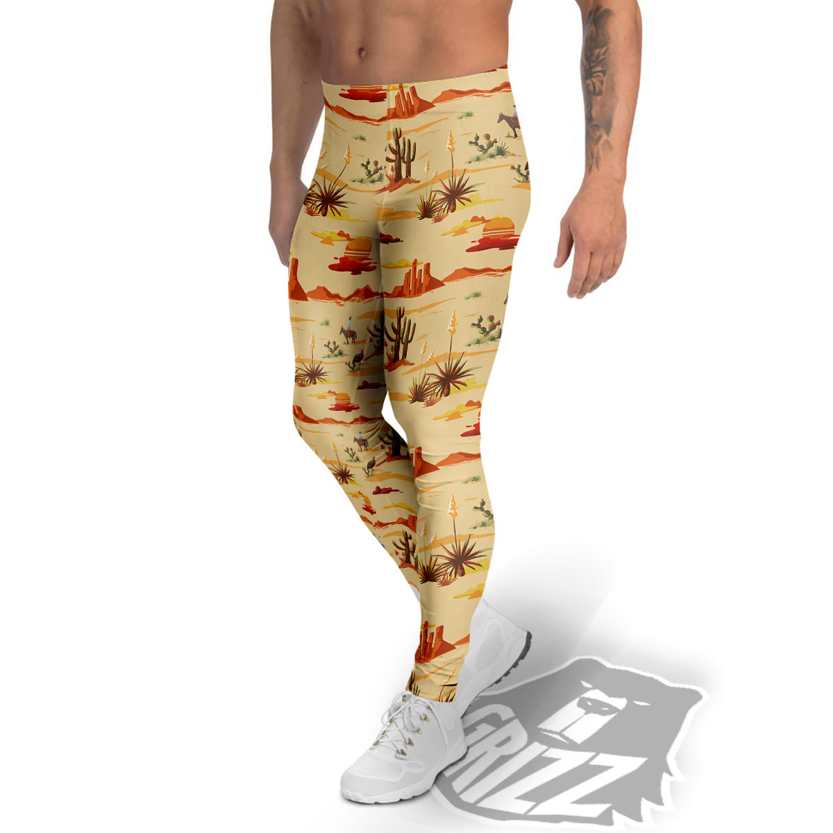 Vintage Cowboy Print Pattern Men's Leggings-grizzshop