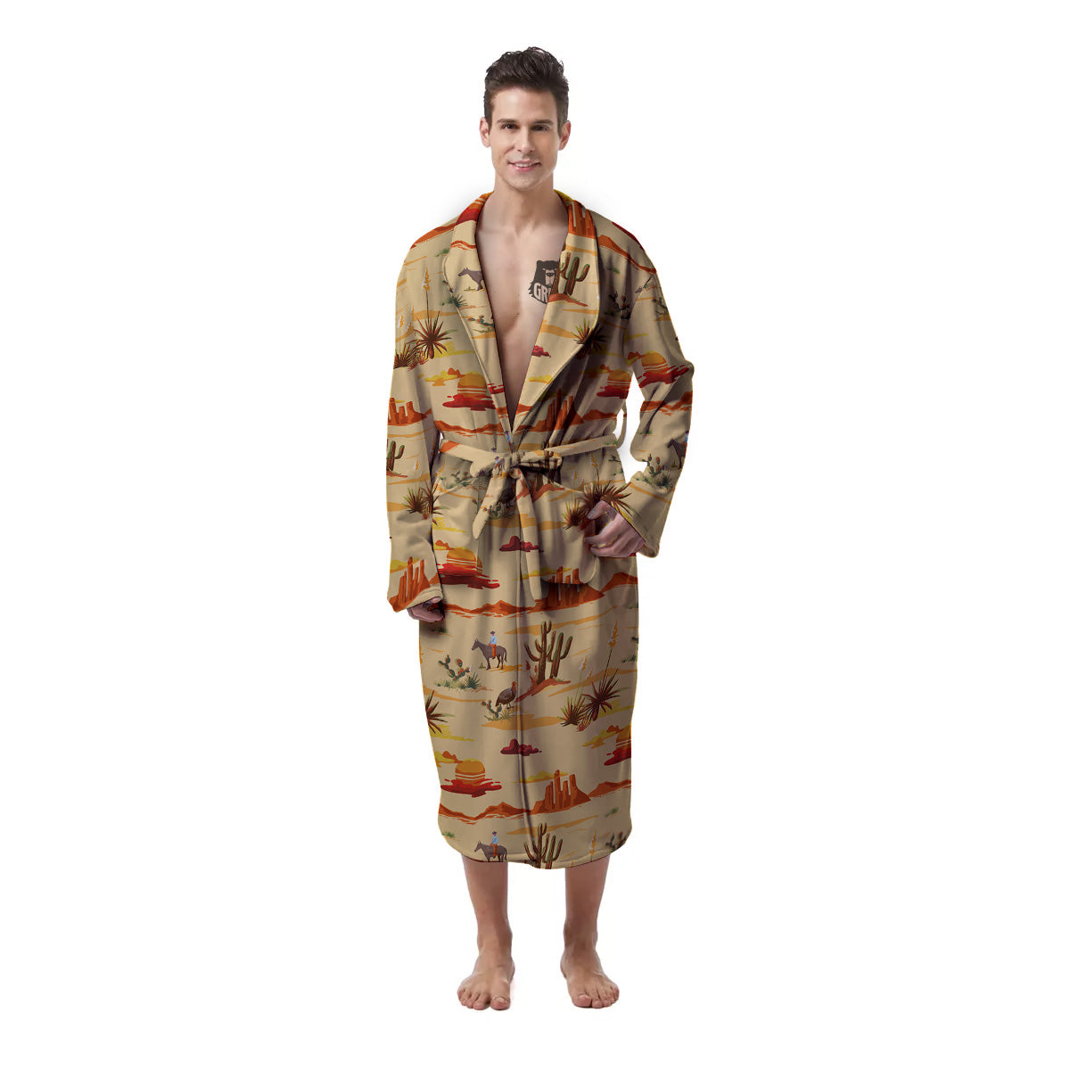Vintage Cowboy Print Pattern Men's Robe-grizzshop