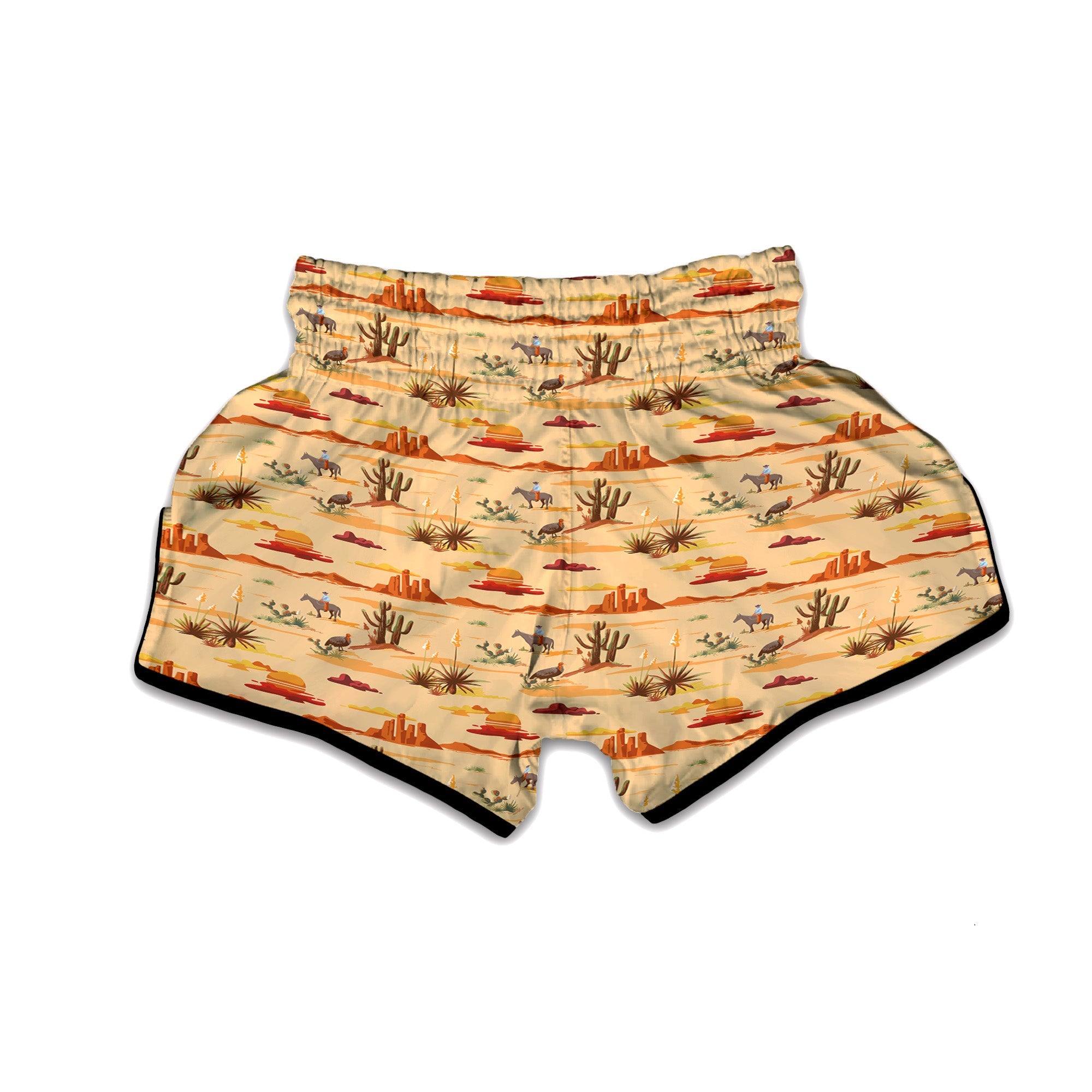 Vintage Cowboy Print Pattern Muay Thai Boxing Shorts-grizzshop