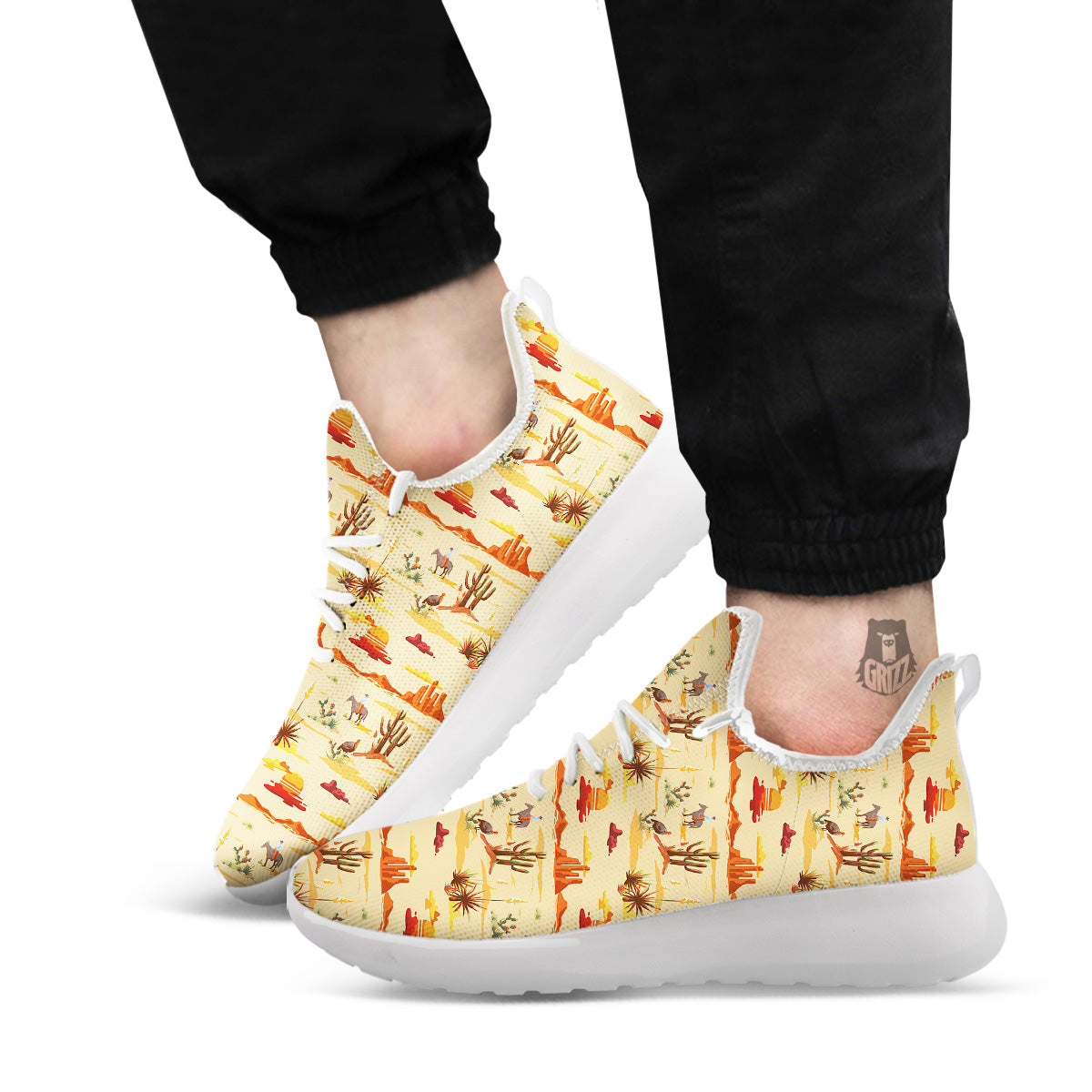 Vintage Cowboy Print Pattern White Athletic Shoes-grizzshop
