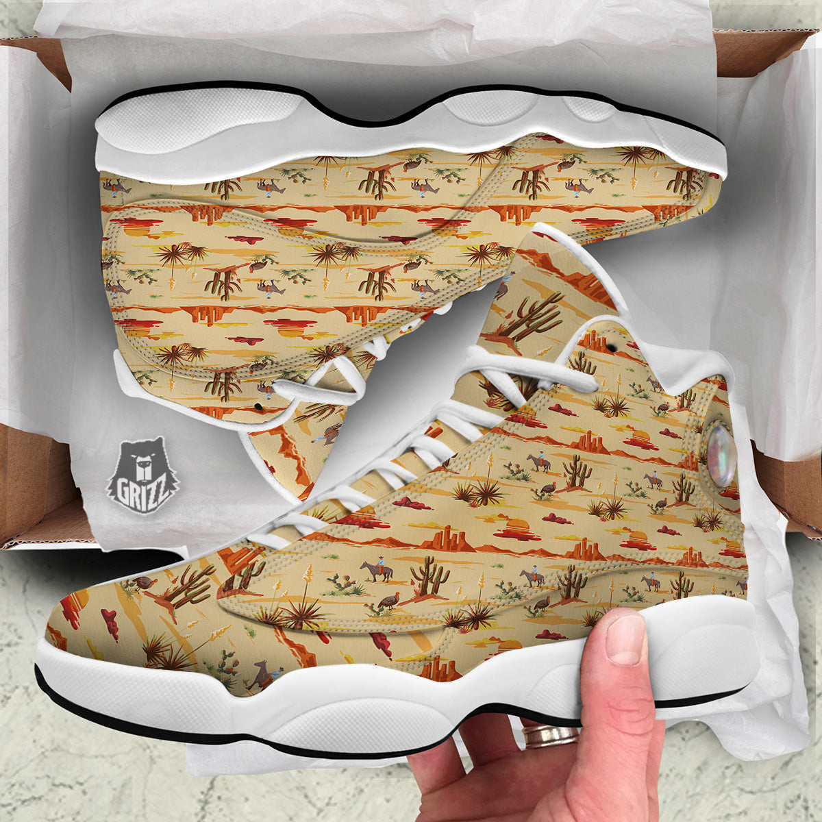 Vintage Cowboy Print Pattern White Basketball Shoes-grizzshop