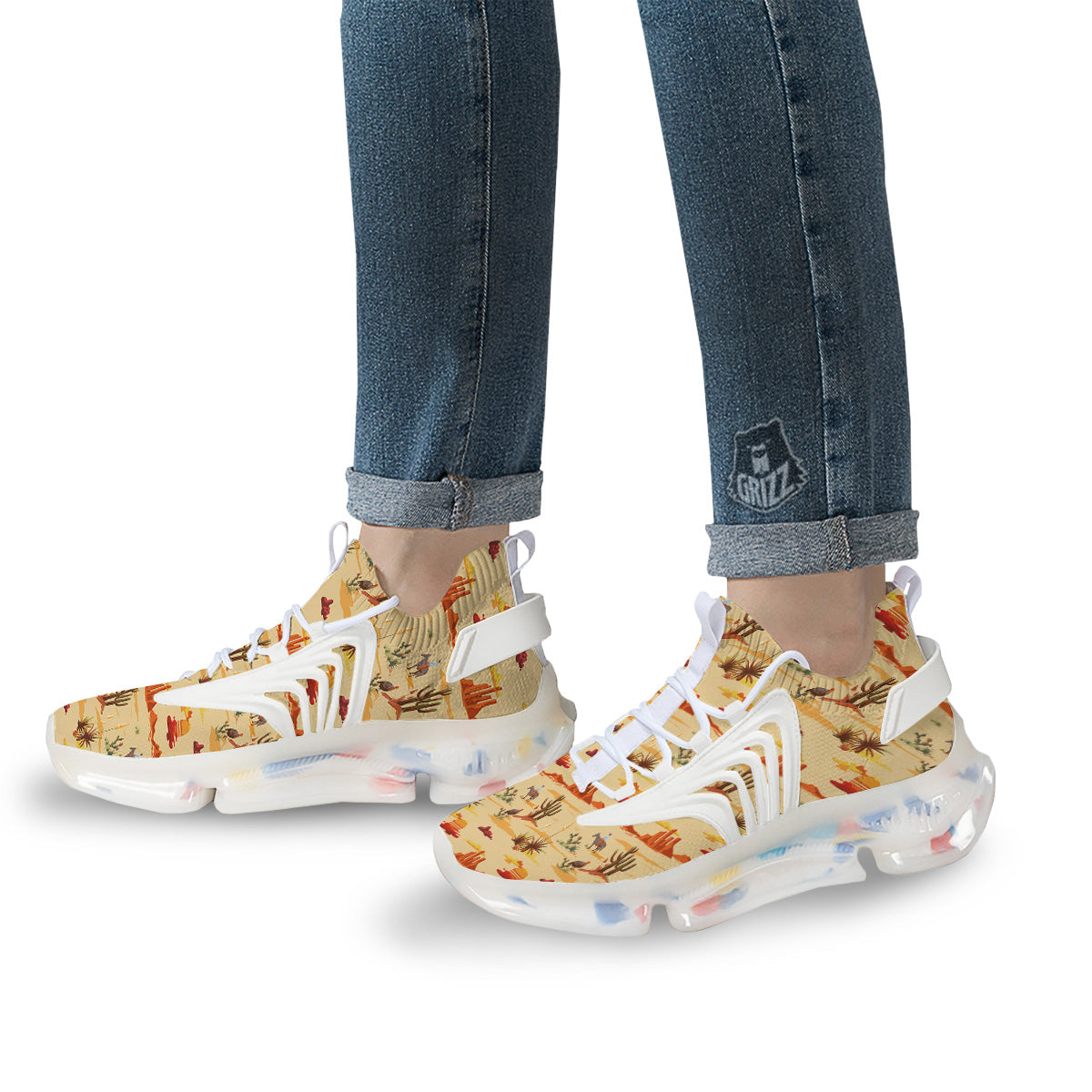 Vintage Cowboy Print Pattern White Gym Shoes-grizzshop