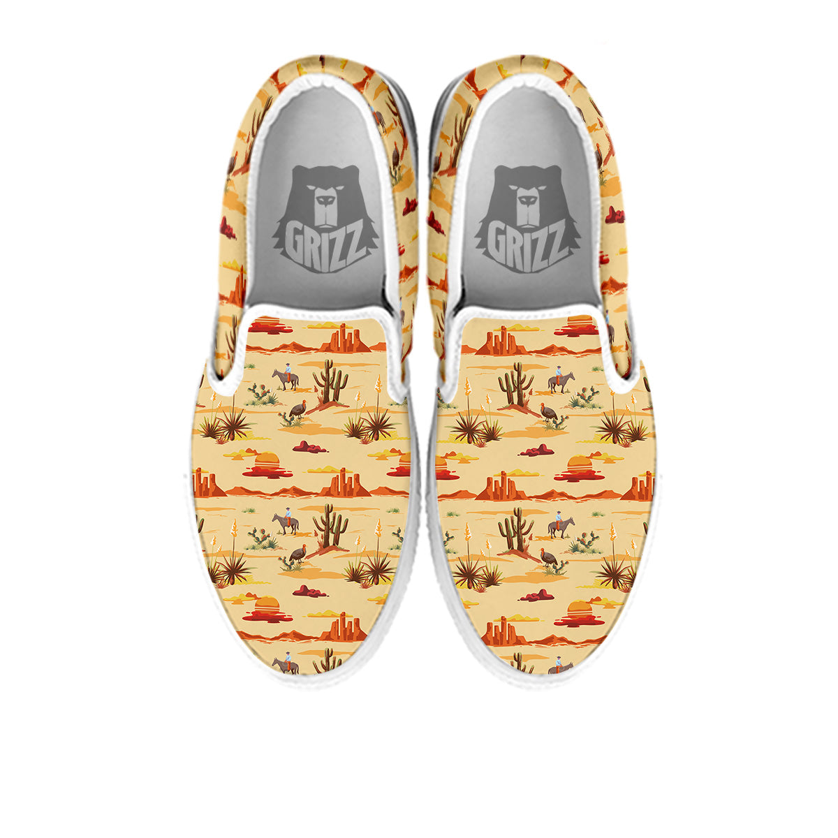 Vintage Cowboy Print Pattern White Slip On Shoes-grizzshop