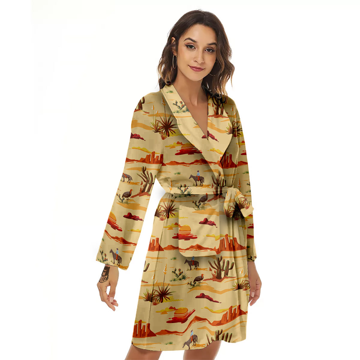 Vintage Cowboy Print Pattern Women's Robe-grizzshop