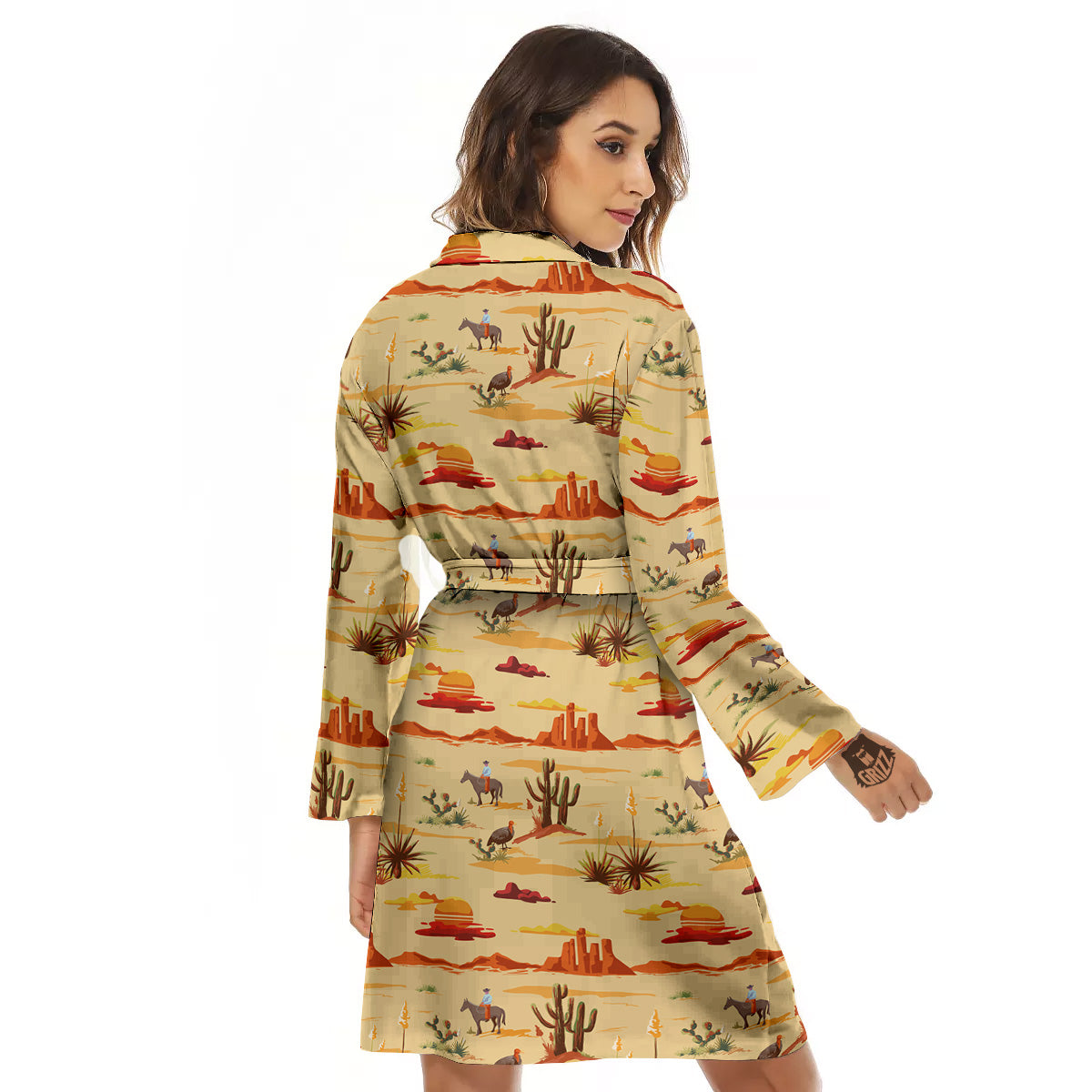 Vintage Cowboy Print Pattern Women's Robe-grizzshop