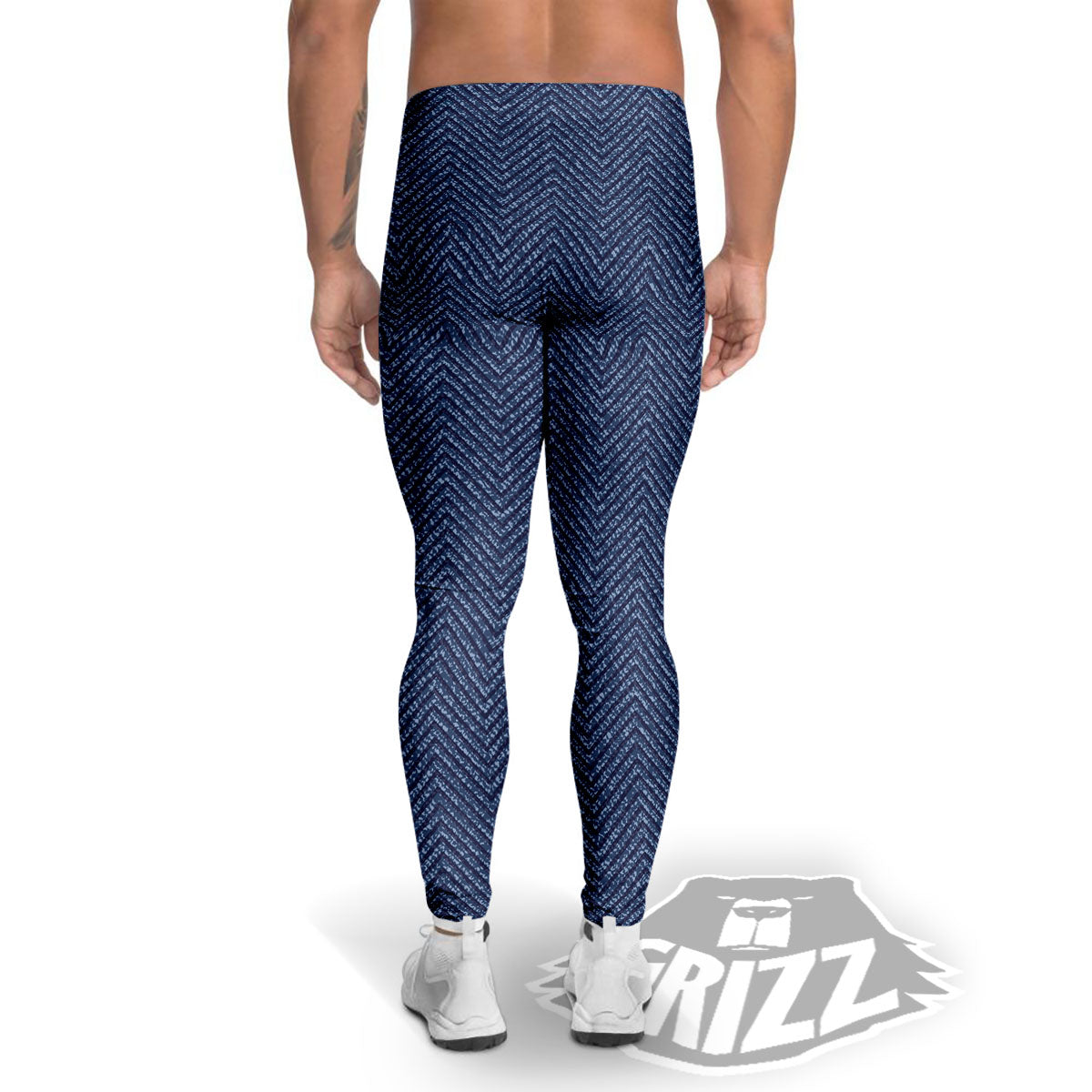 Vintage Denim Blue Jeans Print Pattern Men's Leggings-grizzshop
