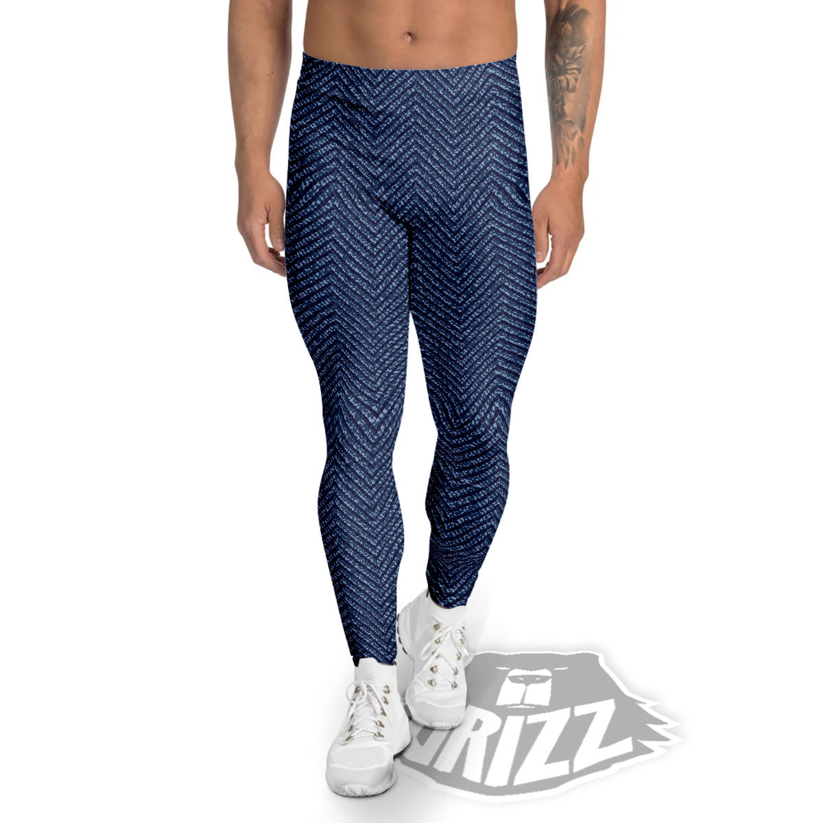 Vintage Denim Blue Jeans Print Pattern Men's Leggings-grizzshop