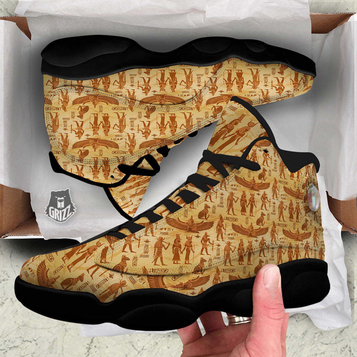 Vintage Egypt Papyrus Ancient Print Pattern Black Basketball Shoes-grizzshop