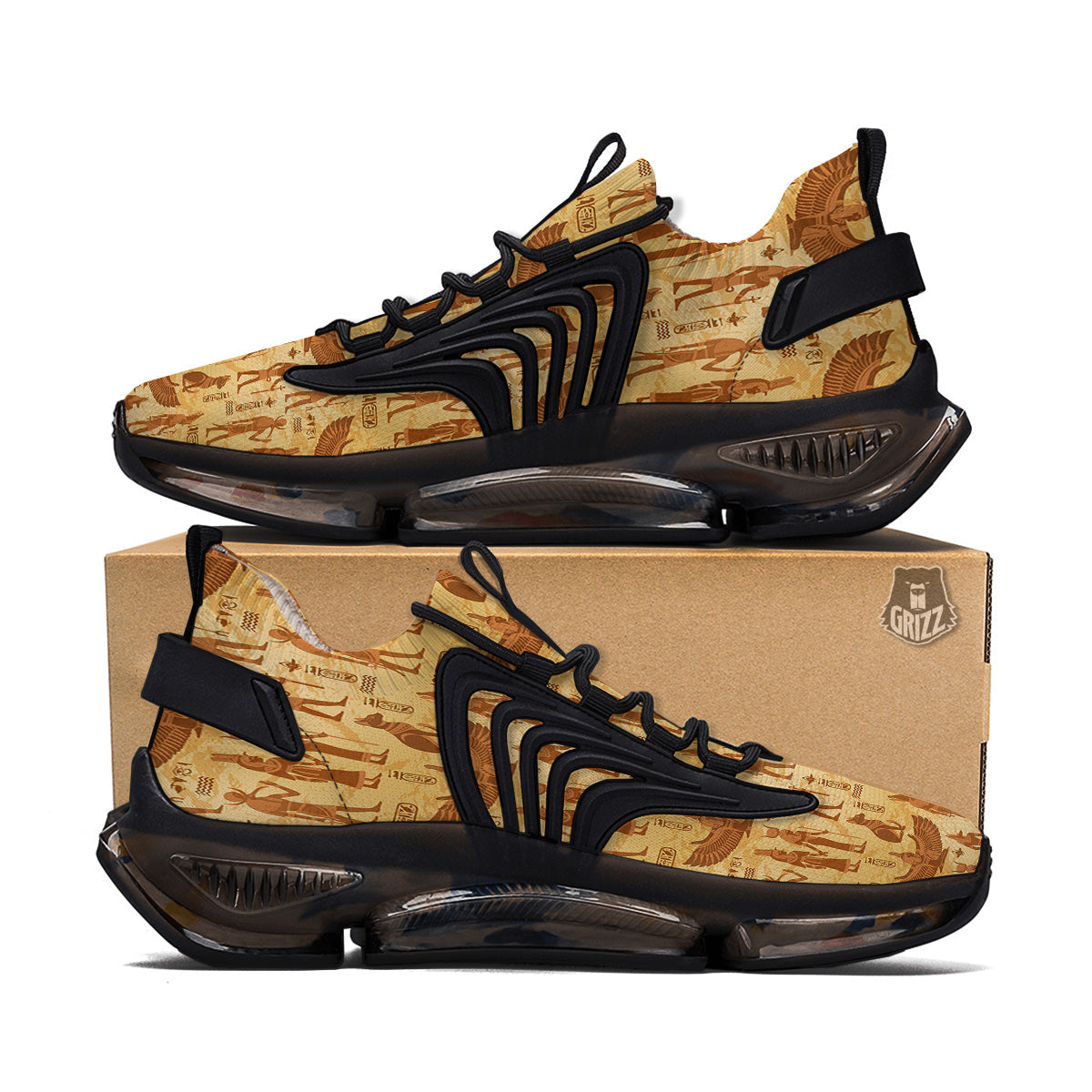 Vintage Egypt Papyrus Ancient Print Pattern Black Gym Shoes-grizzshop