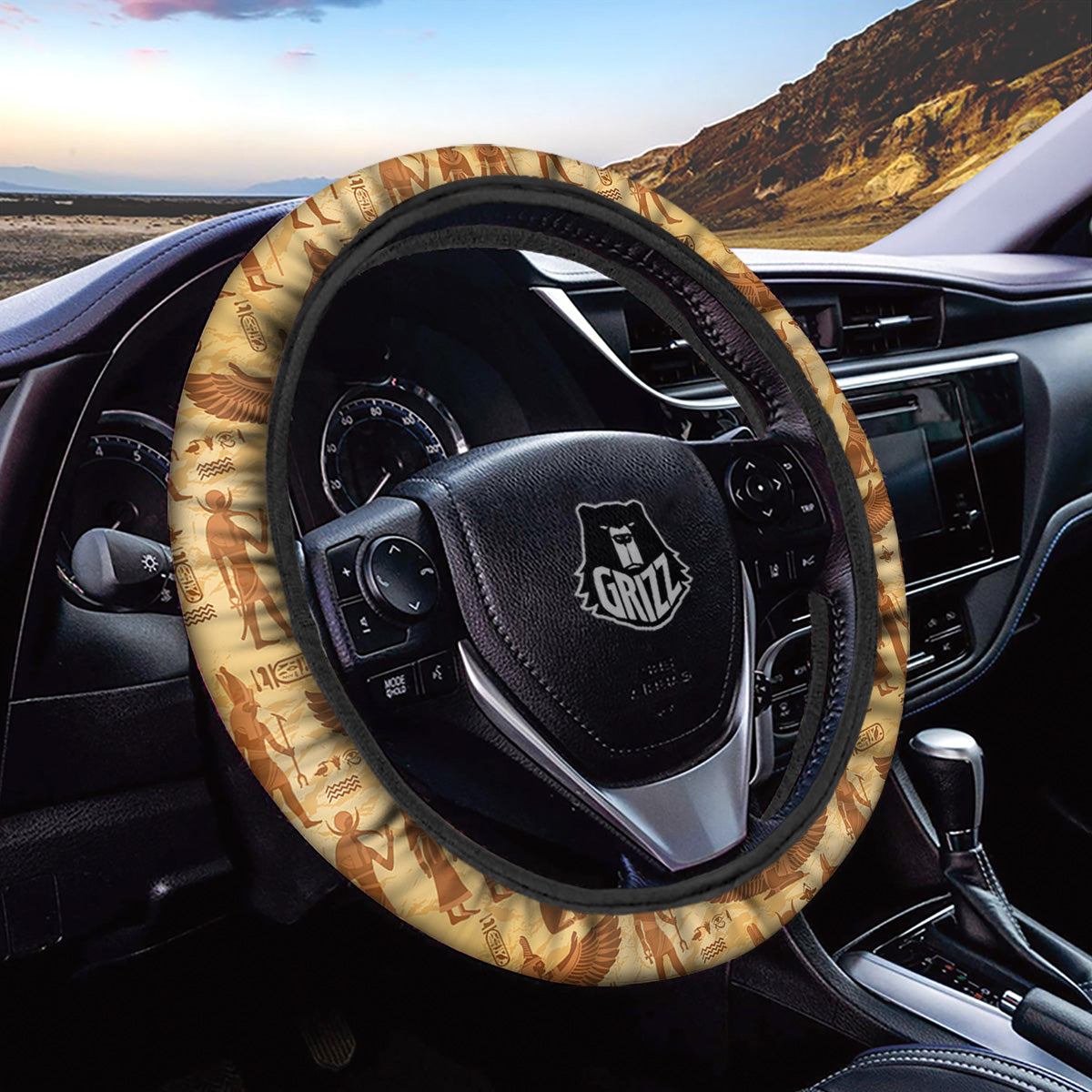 Vintage Egypt Papyrus Ancient Print Pattern Car Steering Wheel Cover-grizzshop