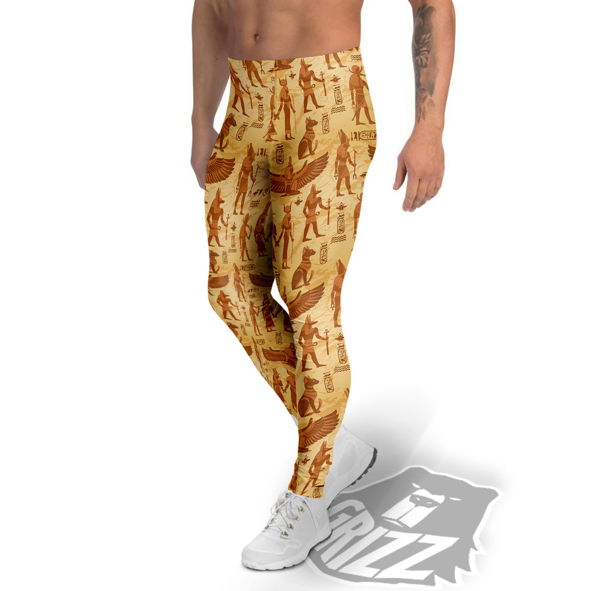 Vintage Egypt Papyrus Ancient Print Pattern Men's Leggings-grizzshop
