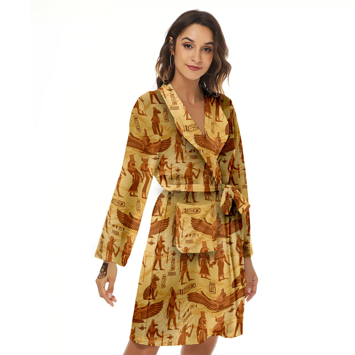 Vintage Egypt Papyrus Ancient Print Pattern Women's Robe-grizzshop