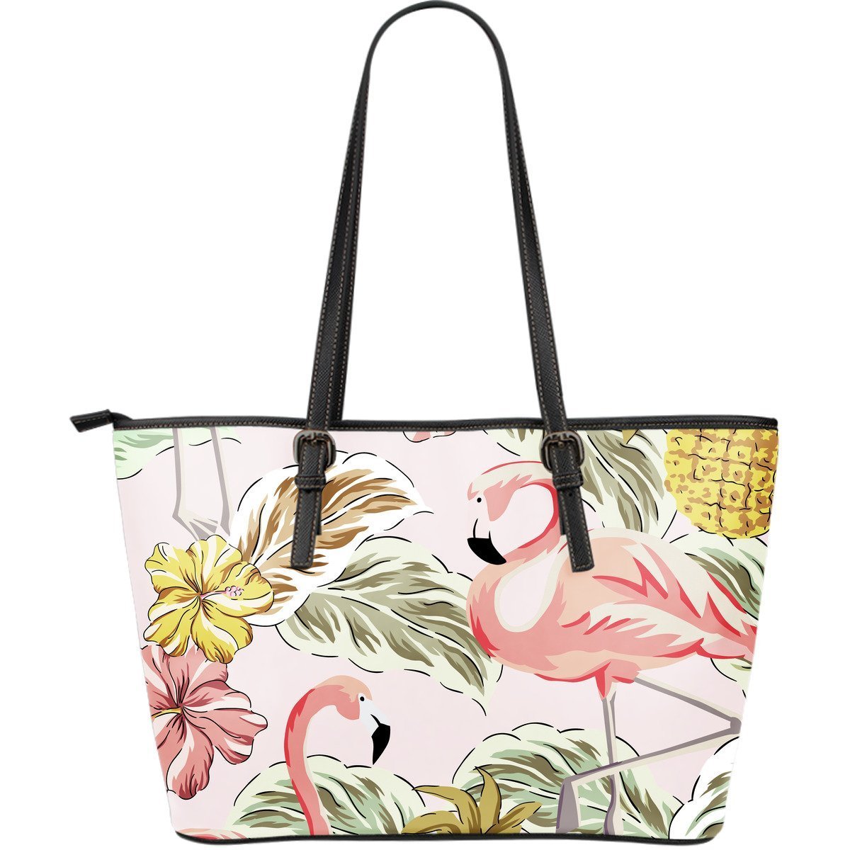 Vintage Flamingo Tropical Hawaiian Pineapple Purse Print Leather Tote Bag-grizzshop