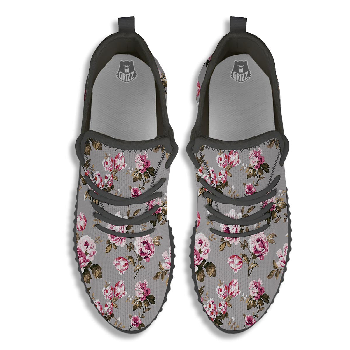 Vintage Floral Shabby Chic Print Pattern Black Walking Shoes-grizzshop