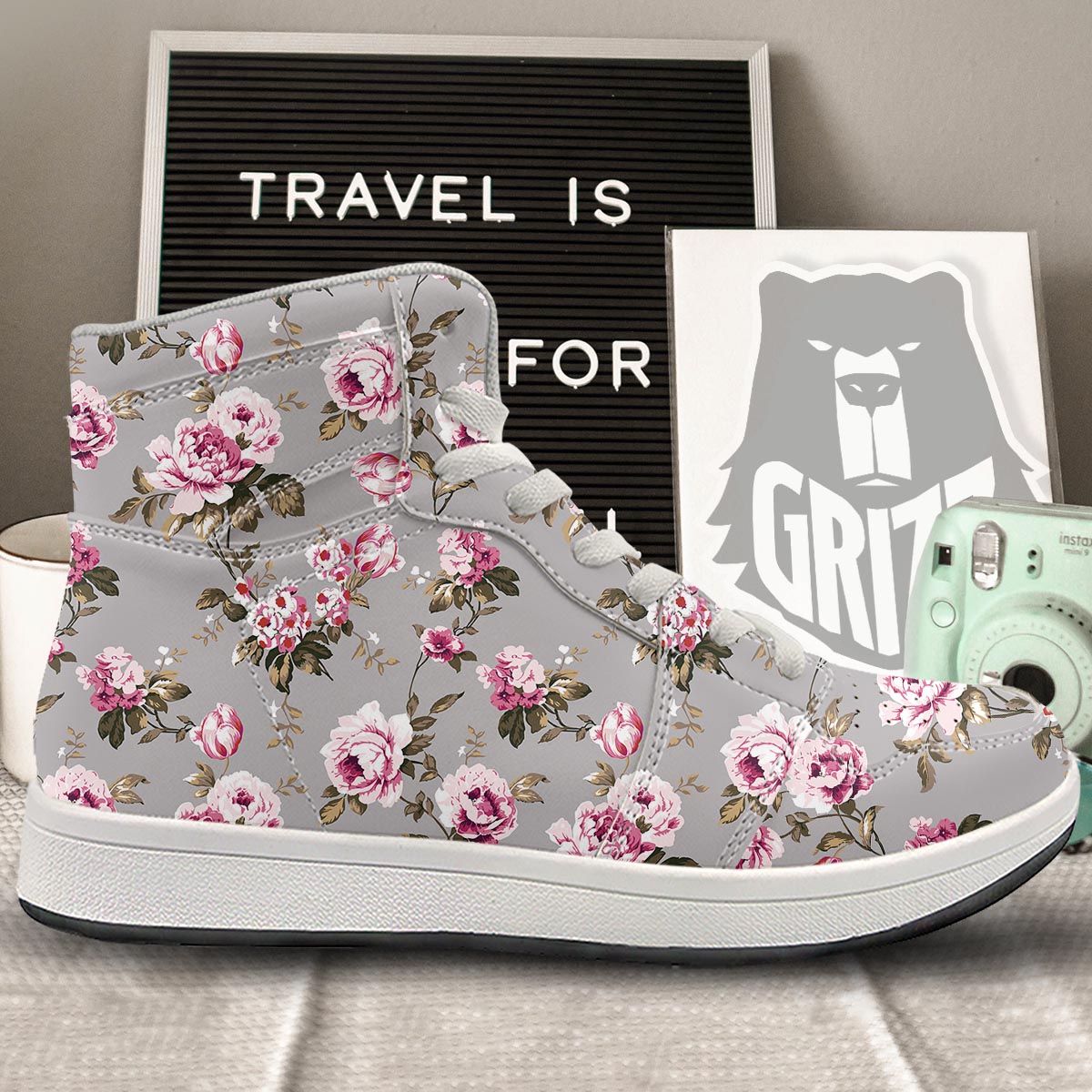 Vintage Floral Shabby Chic Print Pattern High Top Sneakers-grizzshop