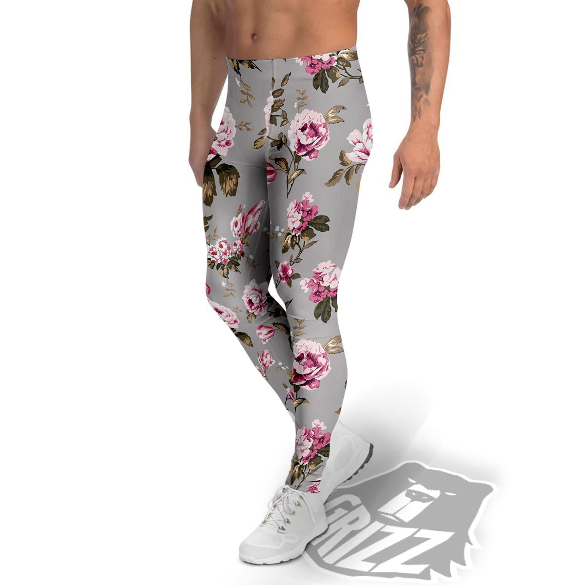 Vintage Floral Shabby Chic Print Pattern Men's Leggings-grizzshop
