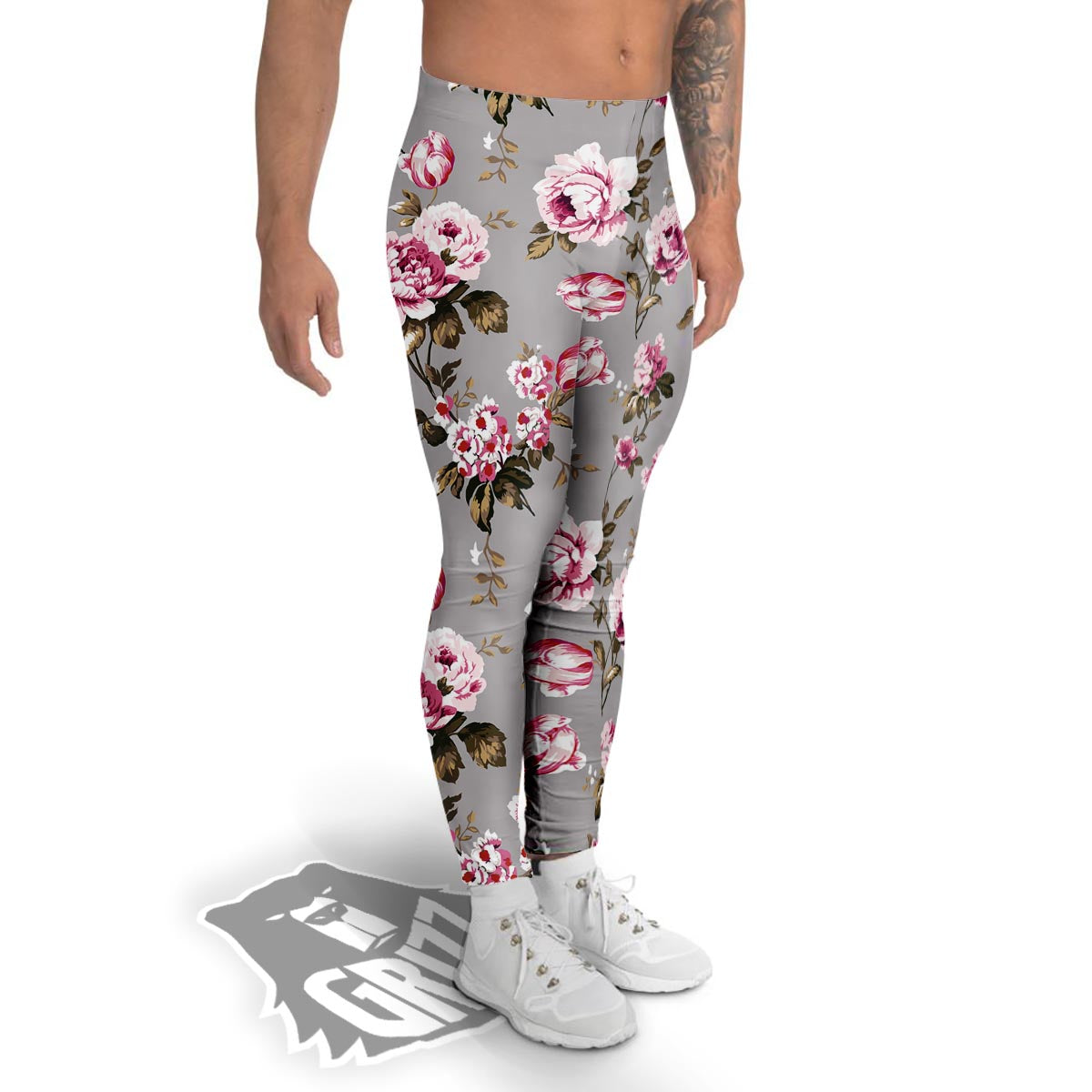 Vintage Floral Shabby Chic Print Pattern Men's Leggings-grizzshop