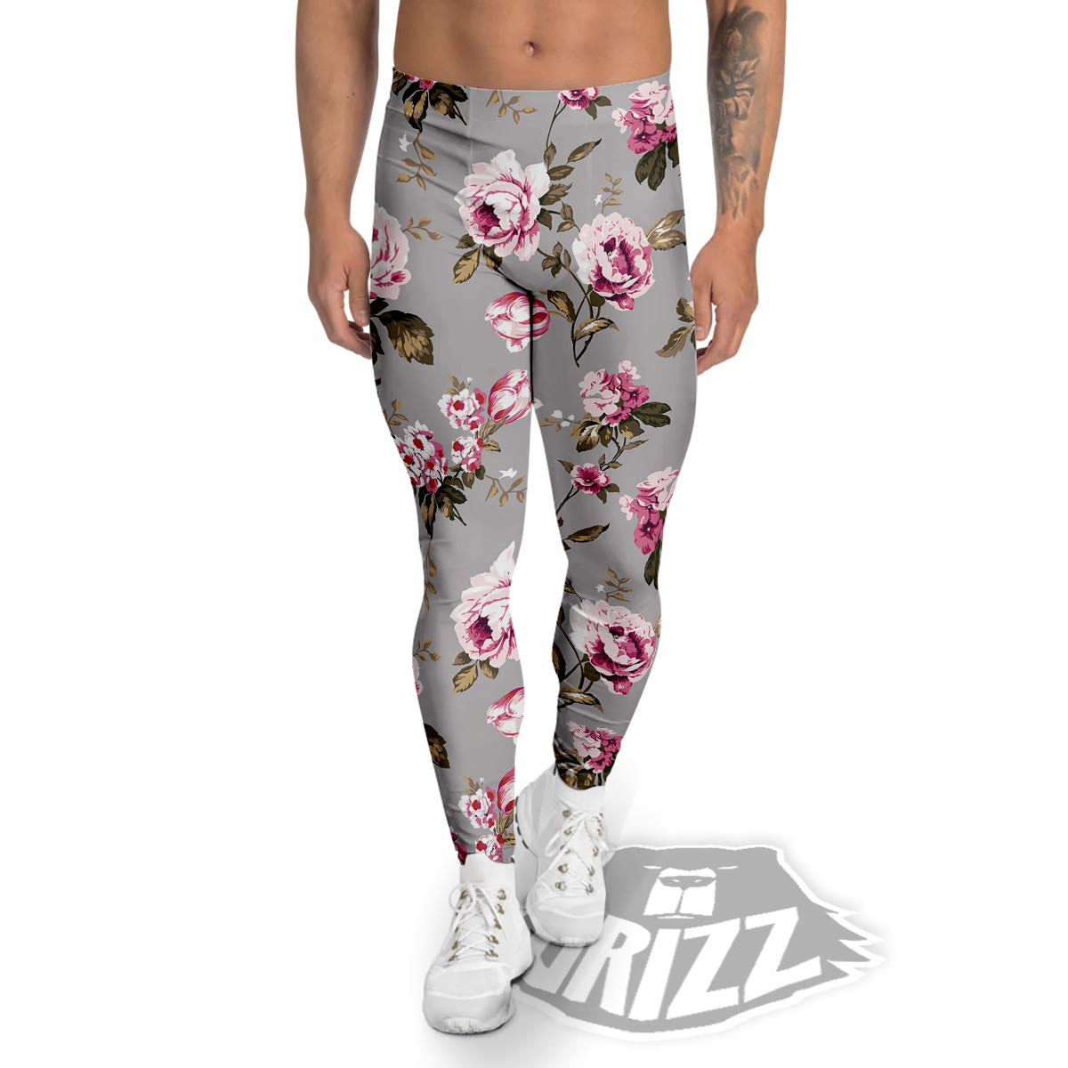Vintage Floral Shabby Chic Print Pattern Men's Leggings-grizzshop