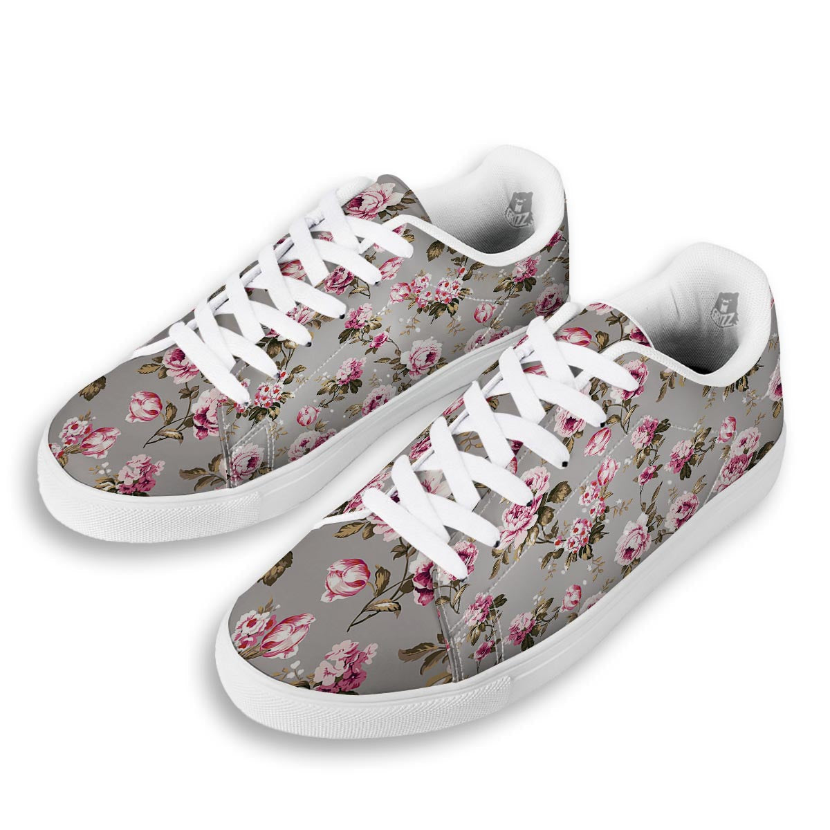 Vintage Floral Shabby Chic Print Pattern White Low Top Sneakers-grizzshop