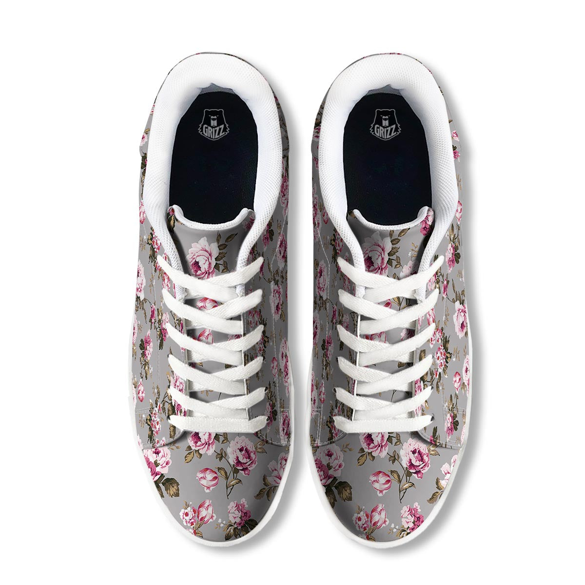 Vintage Floral Shabby Chic Print Pattern White Low Top Sneakers-grizzshop