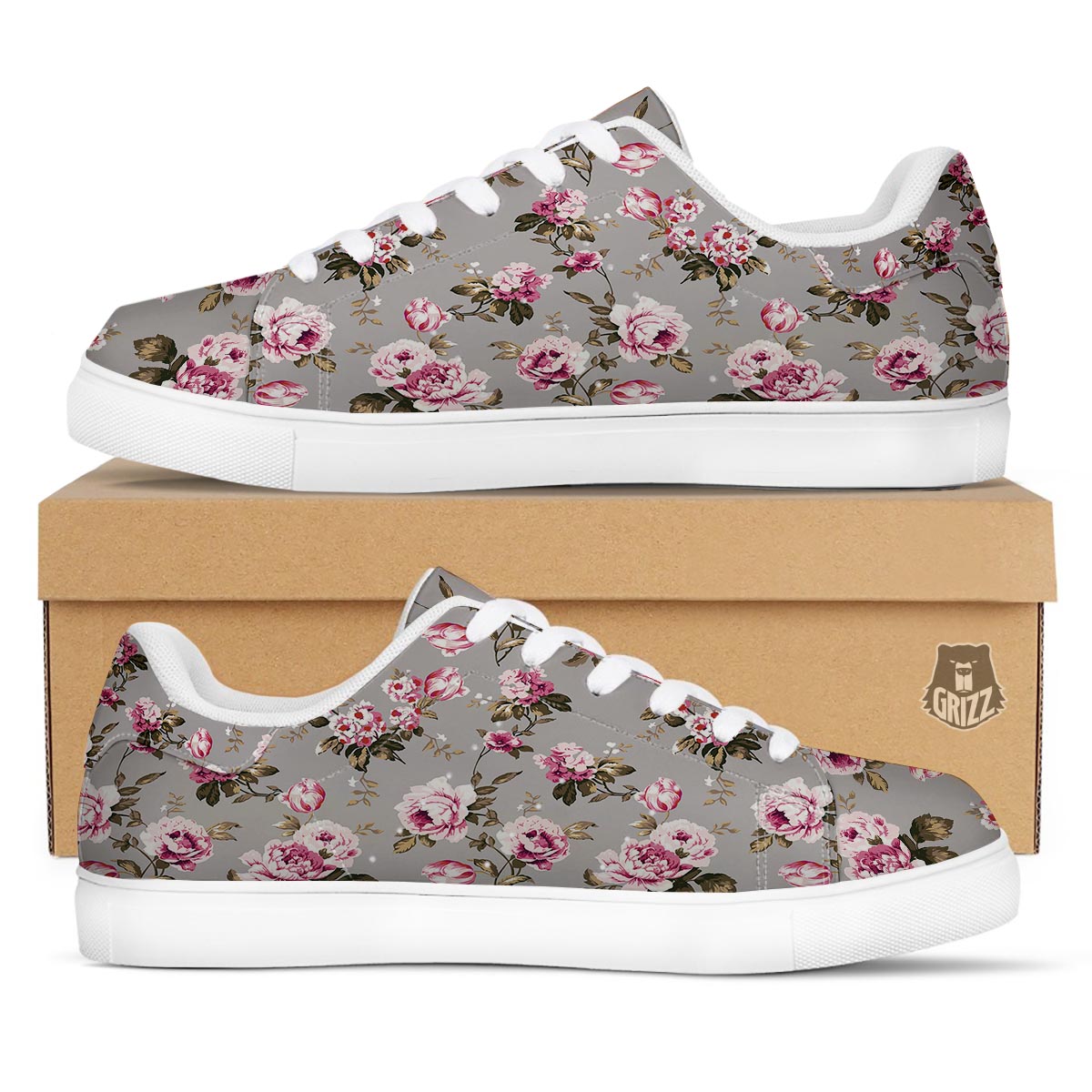 Vintage Floral Shabby Chic Print Pattern White Low Top Sneakers-grizzshop